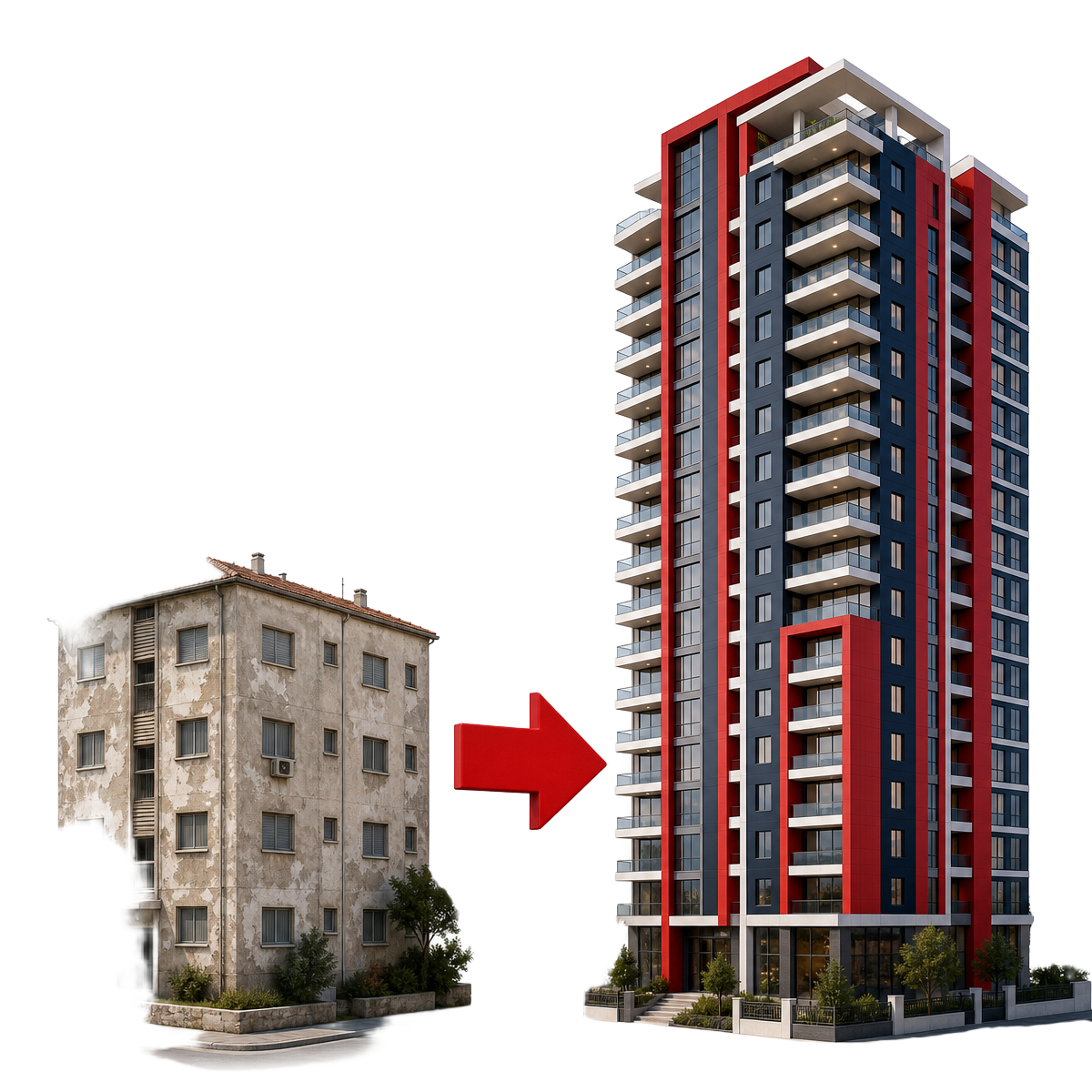 טרנספורמציה של בניין ישן לבניין חדש בפינוי בינוי