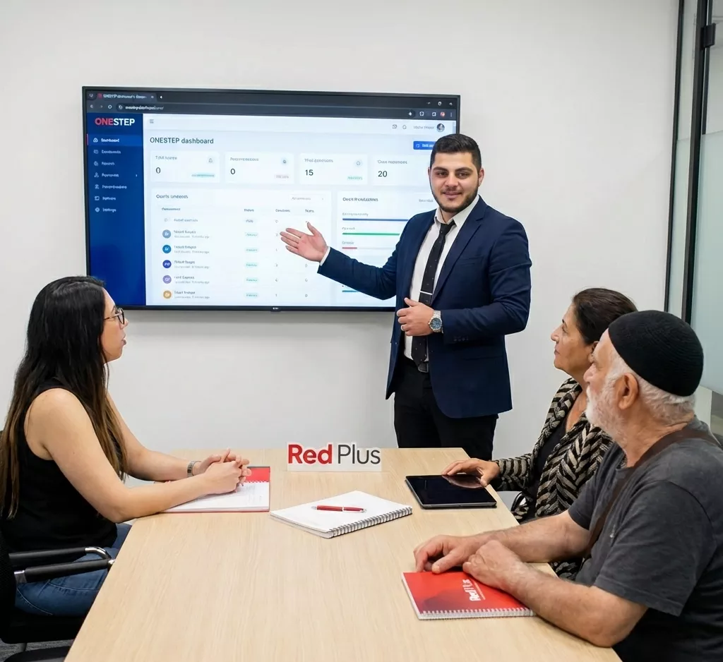אפרים ספנייב מציג לדיירים את מערכת OneStep בפגישת התחדשות עירונית